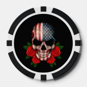 Amerikaanse vlag schedel met rode rozen pokerchips