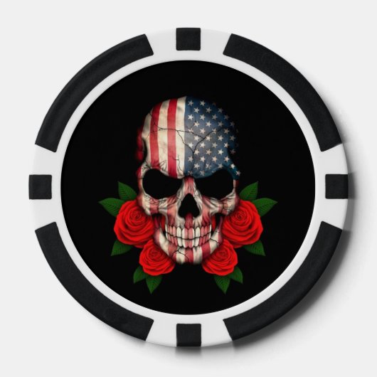 Amerikaanse vlag schedel met rode rozen pokerchips (Voorkant)