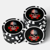 Amerikaanse vlag schedel met rode rozen pokerchips (Opstapeling)