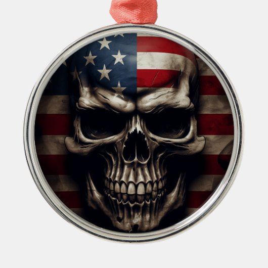 Amerikaanse Vlag Schedel  Metalen Ornament (Voorkant)