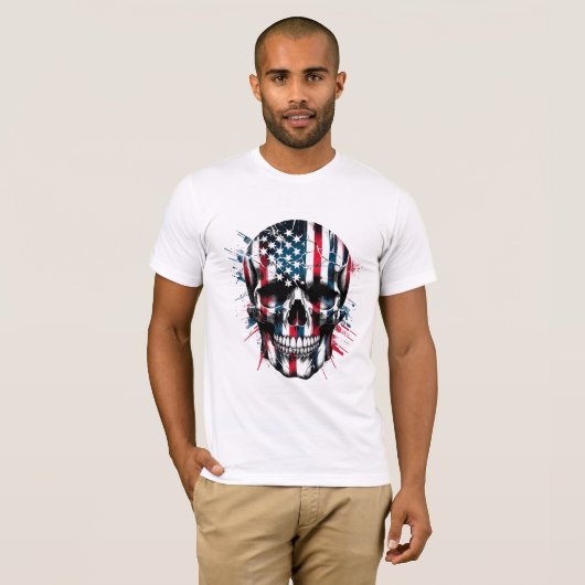 Amerikaanse Vlag Schedel Onafhankelijkheidsdag 4 j T-shirt (Voorkant volledig)