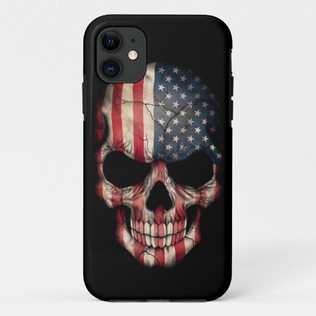 Amerikaanse vlag schedel op zwart Case-Mate iPhone hoesje (Achterkant)
