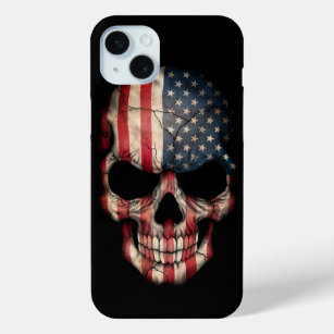 Amerikaanse vlag schedel op zwart iPhone 15 mini hoesje