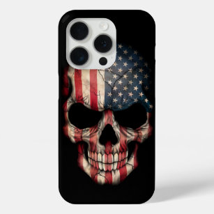 Amerikaanse vlag schedel op zwart iPhone 15 pro case