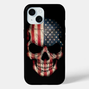 Amerikaanse vlag schedel op zwart iPhone 15 case
