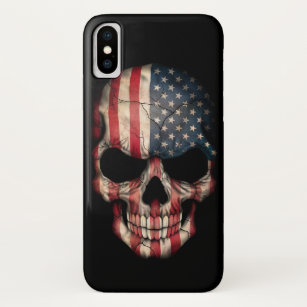 Amerikaanse vlag schedel op zwart iPhone XS hoesje