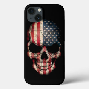 Amerikaanse vlag schedel op zwart iPhone 13 hoesje