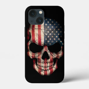 Amerikaanse vlag schedel op zwart iPhone 13 mini hoesje
