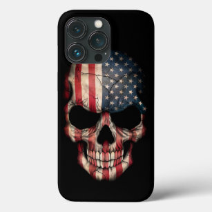 Amerikaanse vlag schedel op zwart iPhone 13 pro hoesje