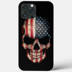 Amerikaanse vlag schedel op zwart iPhone 13 pro max hoesje