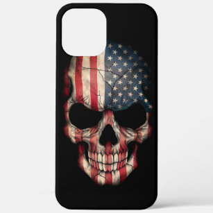 Amerikaanse vlag schedel op zwart iPhone 12 pro max hoesje