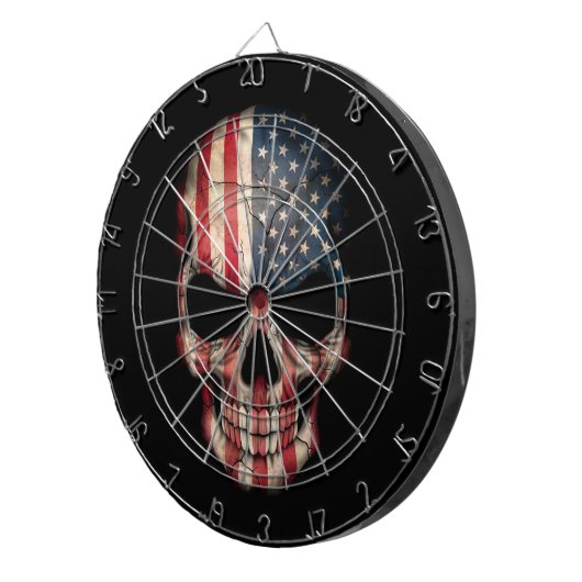 Amerikaanse vlag schedel op zwart dartbord (Voorkant Rechts)