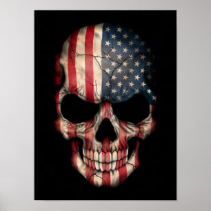Amerikaanse vlag schedel op zwart poster