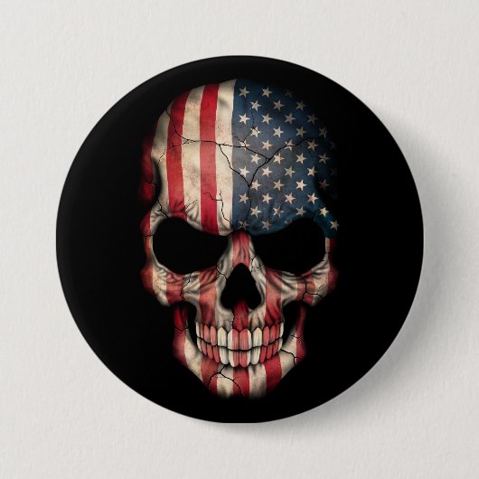 Amerikaanse vlag schedel op zwart ronde button 7,6 cm (Voorkant)