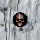 Amerikaanse vlag schedel op zwart ronde button 7,6 cm (In situ)