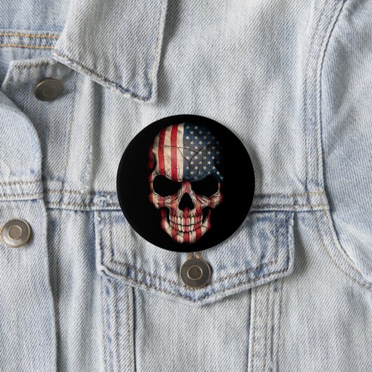 Amerikaanse vlag schedel op zwart ronde button 7,6 cm (In situ)