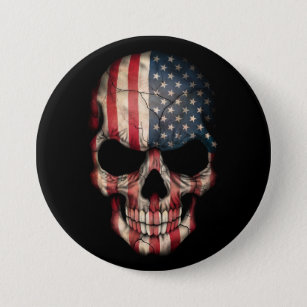Amerikaanse vlag schedel op zwart ronde button 7,6 cm