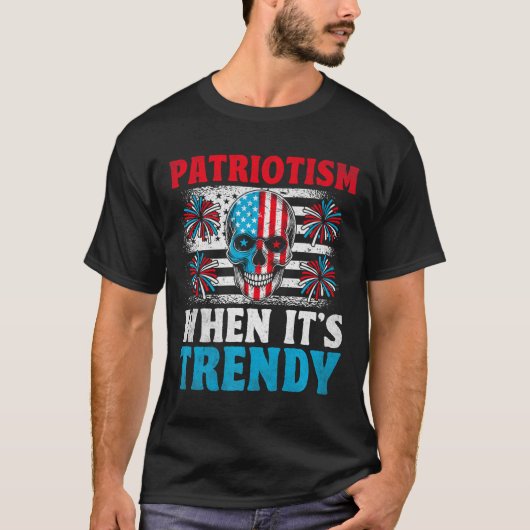 Amerikaanse Vlag Schedel Patriot Skeleton Onafhank T-shirt (Voorkant)