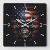Amerikaanse Vlag Schedel Vierkante Klok (Voorkant)