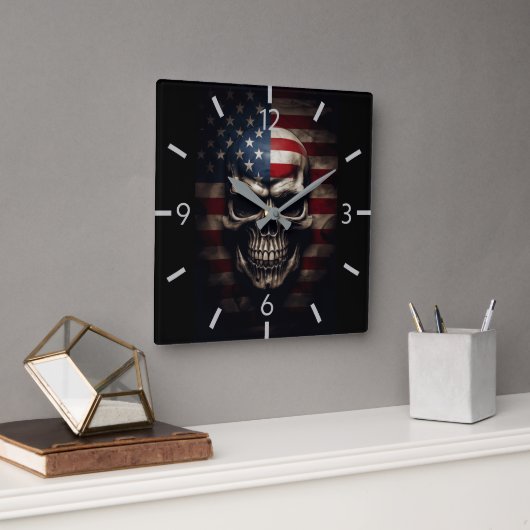 Amerikaanse Vlag Schedel Vierkante Klok (Kantoor)