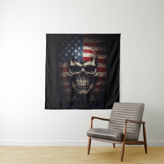 Amerikaanse Vlag Schedel Wandkleed (In situ)