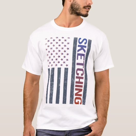 Amerikaanse vlag schetsen t-shirt (Voorkant)