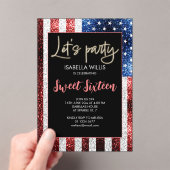 Amerikaanse vlag schittert Sweet 16 Birthday Lets- Acryl Uitnodigingen (Insitu (Draagbaar))