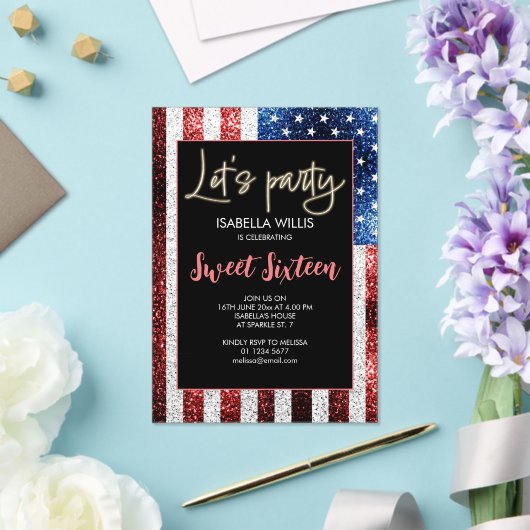 Amerikaanse vlag schittert Sweet 16 Birthday Lets- Acryl Uitnodigingen (Insitu (Huwelijk))
