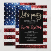 Amerikaanse vlag schittert Sweet 16 Birthday Lets- Kaart (Voorkant / Achterkant)