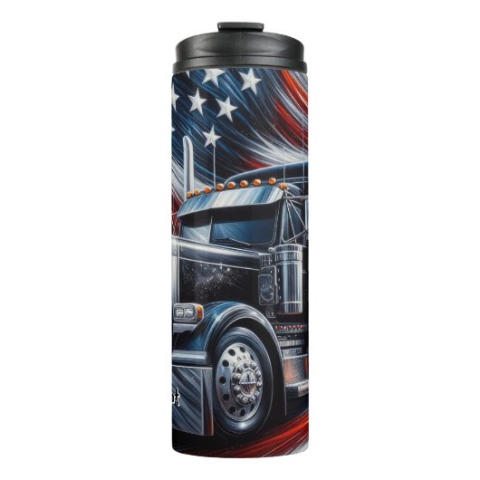 Amerikaanse vlag semi-vrachtwagen illustratie thermosbeker (Voorkant)