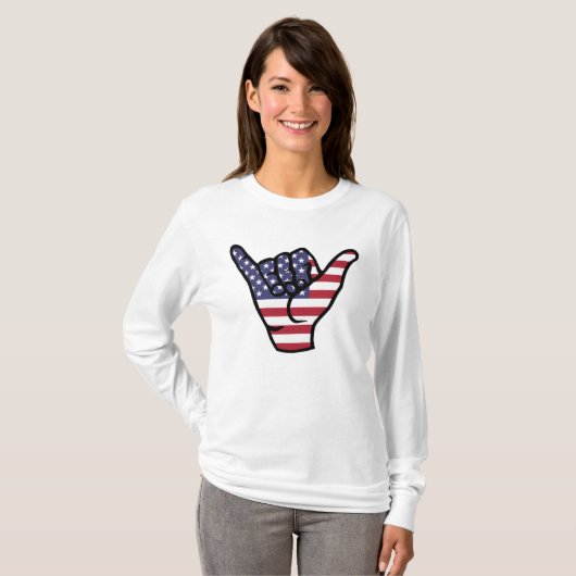 Amerikaanse vlag Shaka teken T-shirt (Voorkant volledig)