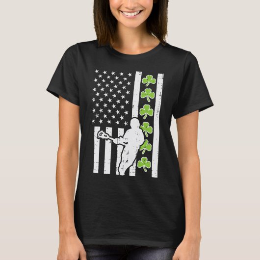 Amerikaanse vlag Shamrock Lacrosse  Lax St Patrick T-shirt (Voorkant)