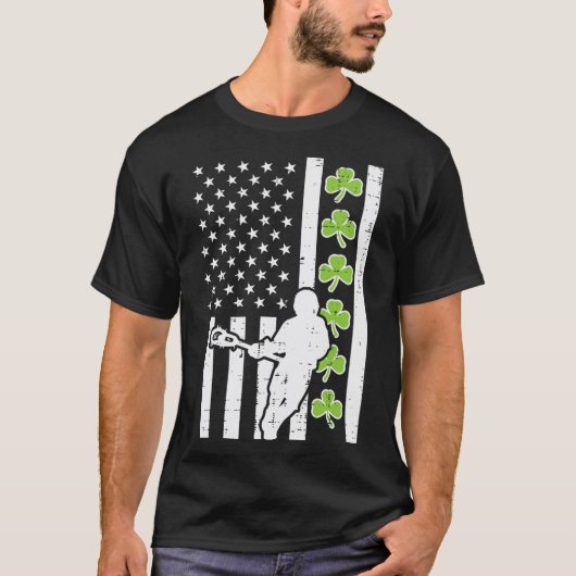 Amerikaanse vlag Shamrock Lacrosse  Lax St Patrick T-shirt (Voorkant)