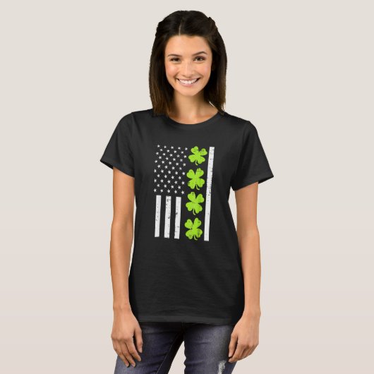 Amerikaanse vlag Shamrock St Patricks Day Mannen W T-shirt (Voorkant volledig)