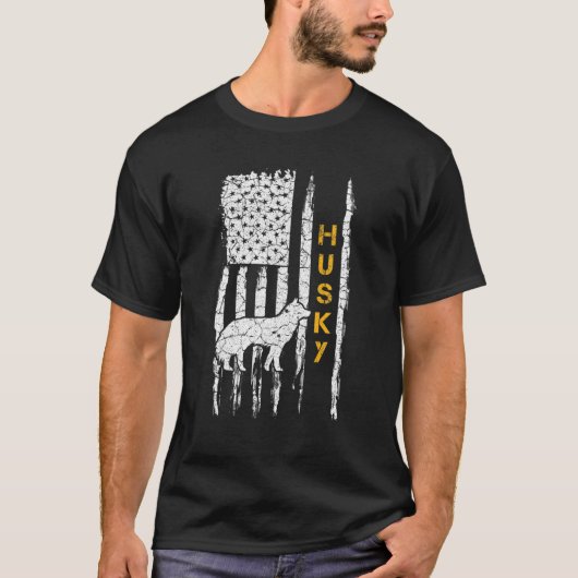 Amerikaanse vlag Siberian Husky Dog Silho T-shirt (Voorkant)