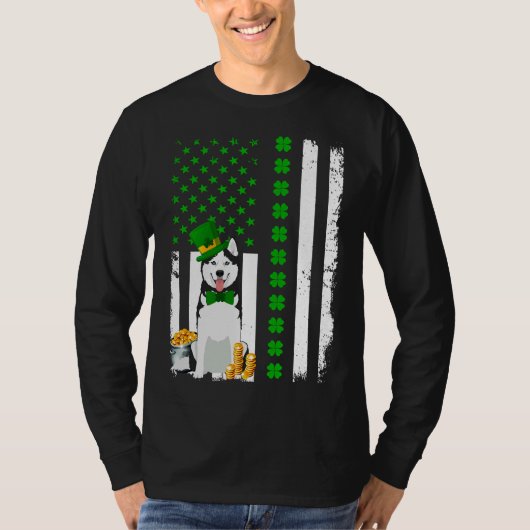 Amerikaanse vlag Siberische Husky Hond Grappige St T-shirt (Voorkant)