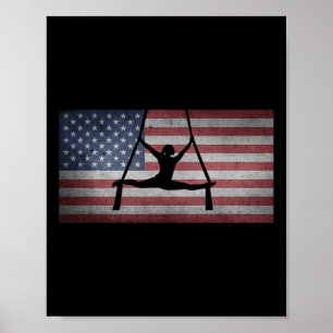 Amerikaanse Vlag Silhouet Turnen Aerial Silk Wo Poster