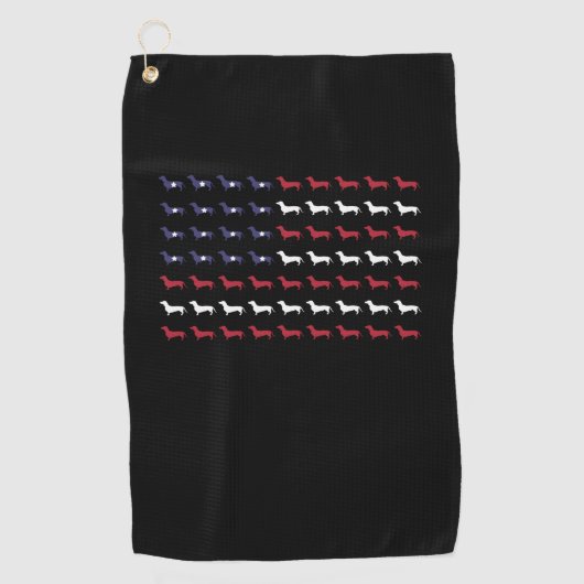 Amerikaanse vlag Silhouette Dachshund, 4 juli Golfhanddoek (Voorkant)