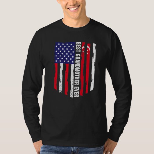 Amerikaanse vlag & Singapore vlag beste grootmoede T-shirt (Voorkant)
