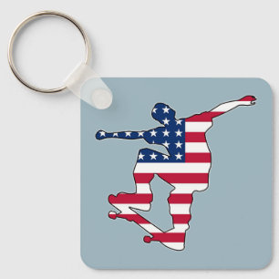 Amerikaanse vlag skateboarder sleutelhanger