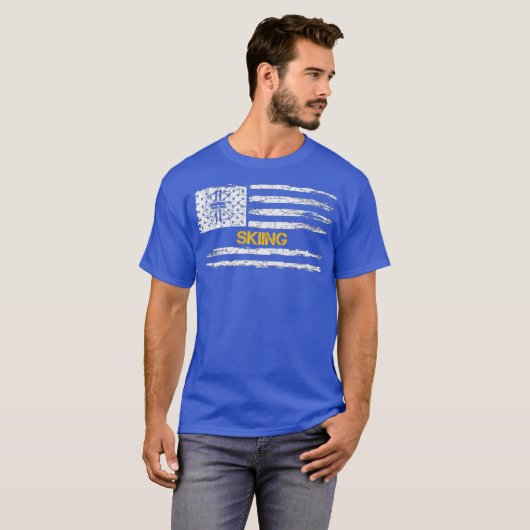  Amerikaanse Vlag Skiing Player Skier T-shirt (Voorkant volledig)