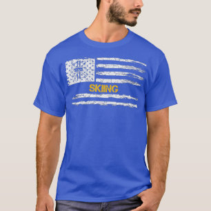  Amerikaanse Vlag Skiing Player Skier T-shirt