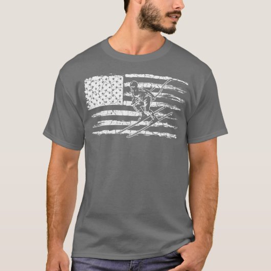 Amerikaanse Vlag Skiing Player Skier T-shirt (Voorkant)