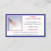 Amerikaanse vlag sleepwagen service chauffeur wrak visitekaartje (Voorkant)