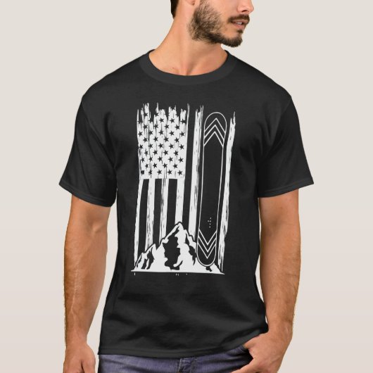 Amerikaanse vlag Snowboard Snowboarder Wintersport T-shirt (Voorkant)