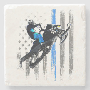 Amerikaanse Vlag Snowmobile Shirt Heren Snowmobile Stenen Onderzetter