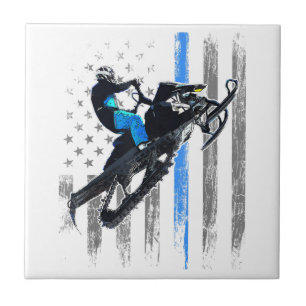 Amerikaanse Vlag Snowmobile Shirt Heren Snowmobile Tegeltje