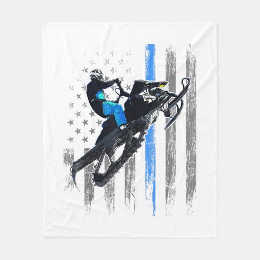 Amerikaanse vlag Snowmobile Shirt Mannen Snowmobil Fleece Deken (Voorkant)