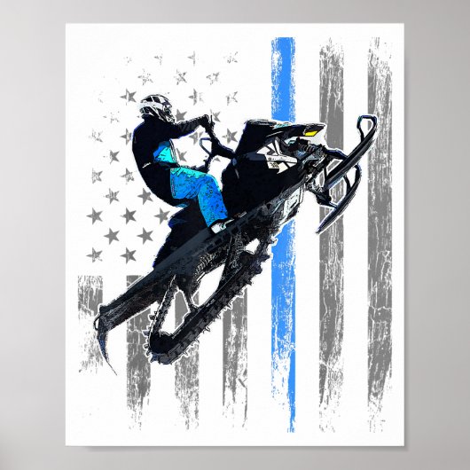 Amerikaanse vlag Snowmobile Shirt Mannen Snowmobil Poster (Voorkant)