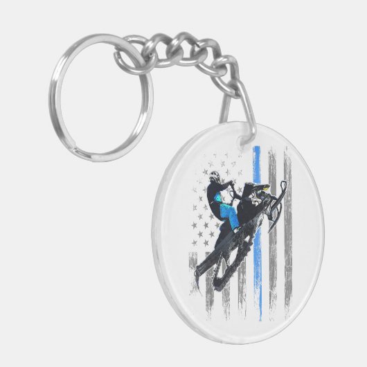 Amerikaanse vlag Snowmobile Shirt Mannen Snowmobil Sleutelhanger (Voorkant Links)